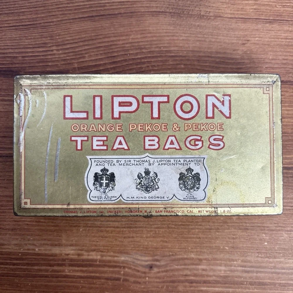 Vintage Lipton Orange Pekoe & Pekoe Tea Bags 15 Count Tin Empty Advertising Box